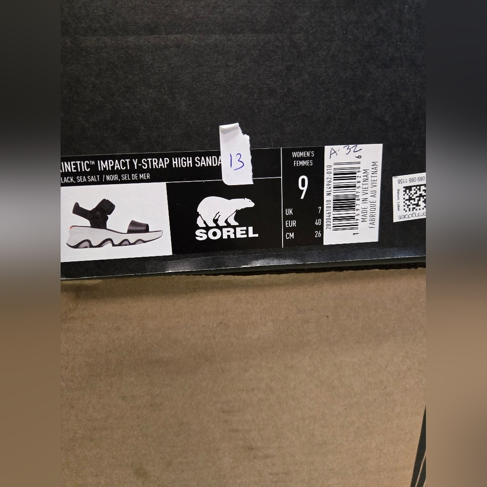Sorel Women's Kinetic Impact Y Strap High Sandals - Black, Sea Salt Size 9.5 NIB - Picture 15 of 15